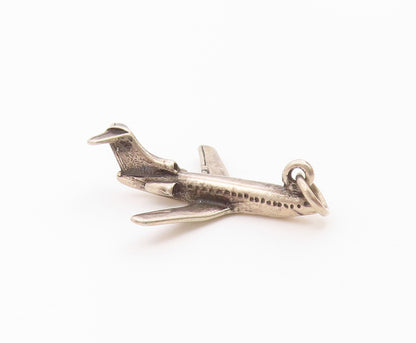 925 Sterling Silver  Vintage Petite Airplane Motif Dark Tone Pendant  PT16857