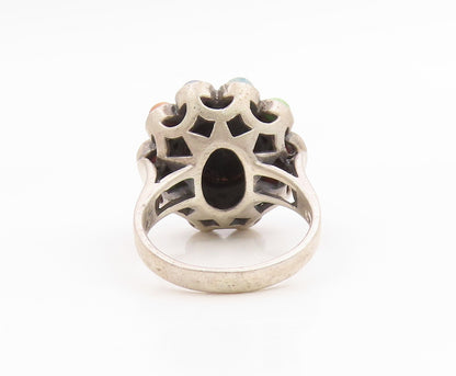 925 Sterling Silver Vintage Ring Onyx & Gemstone Flower Band  Sz 7.5  RG35741