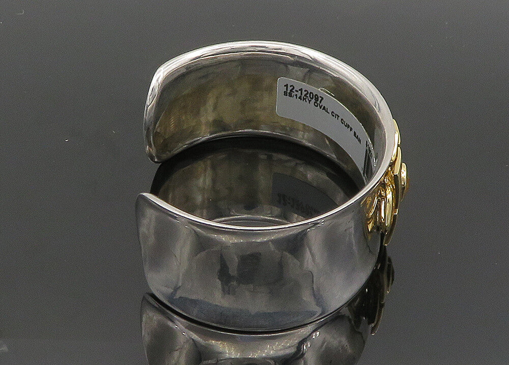 925 Sterling Silver & 14K GOLD Vintage Real Citrine Floral Cuff Bracelet  BT8093