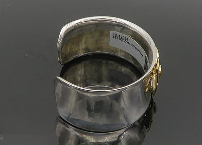 925 Sterling Silver & 14K GOLD Vintage Real Citrine Floral Cuff Bracelet  BT8093