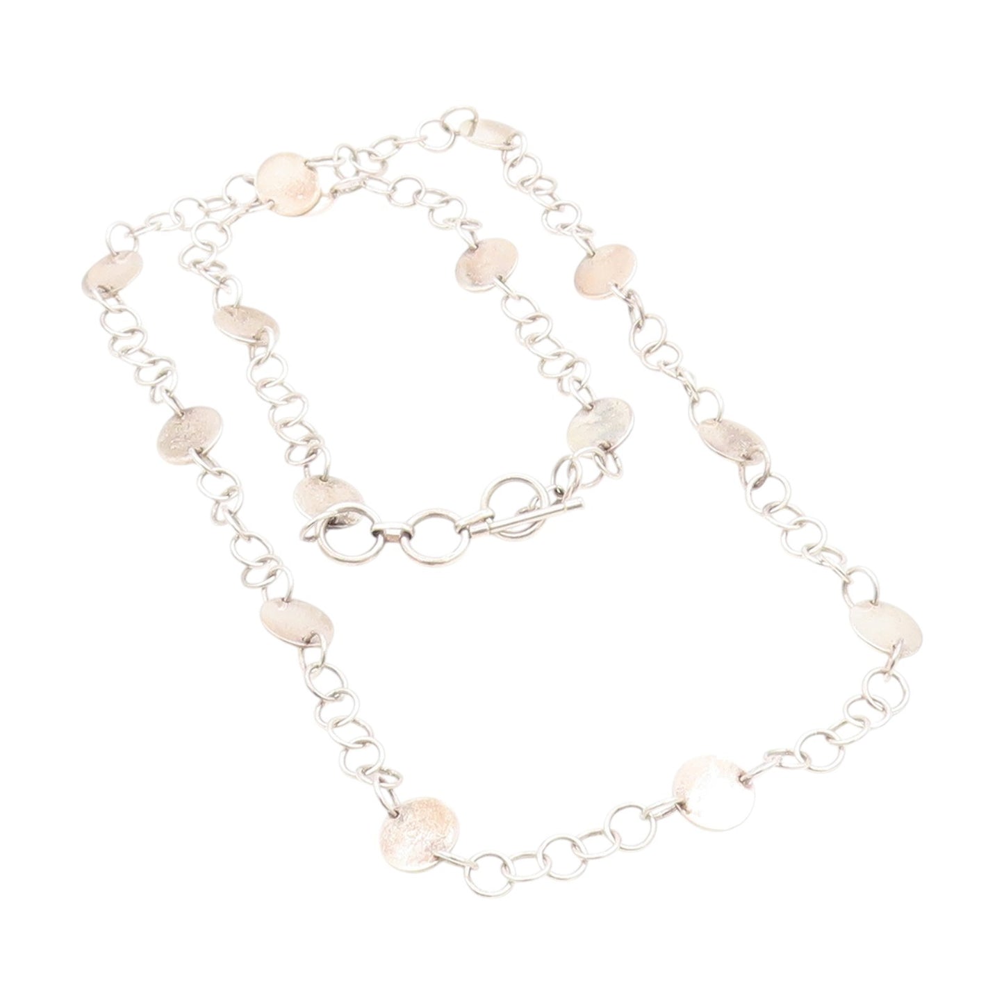925 Sterling Silver Vintage Necklace Geometric Chain With Toggle Clasp   NE4682