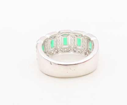 925 Sterling Silver Vintage Ring Rectangle Green Halo White CZ  Sz 7.5  RG30483