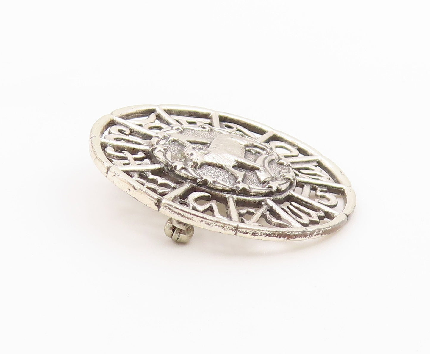 925 Sterling Silver  Vintage Aries Zodiac Calendar Cutout Brooch Pin  BP9621