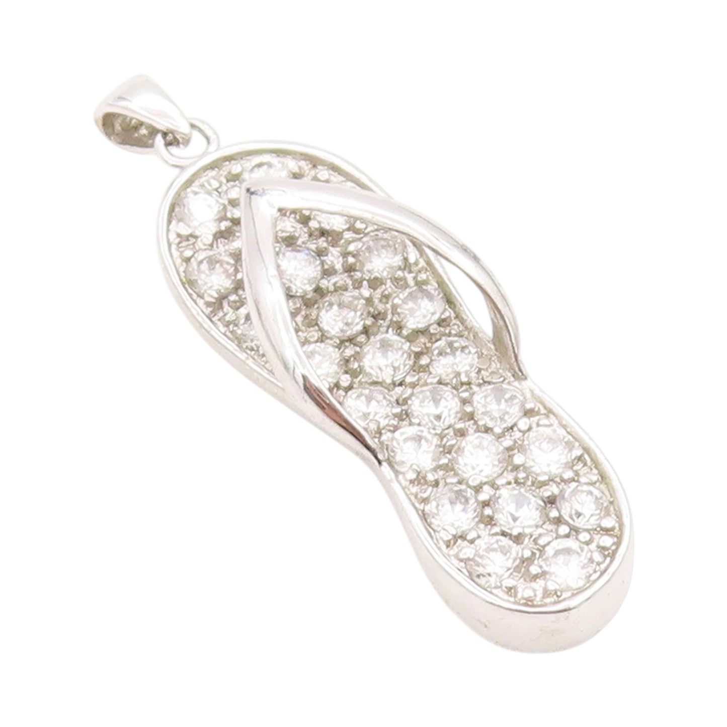 925 Sterling Silver Vintage Pendant Crystal CZ Embellished Flip Flop  PT24916