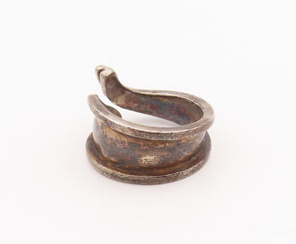 925 Sterling Silver Vintage Ring Designer Solid Carved Bypass  Sz 6.5  RG28644