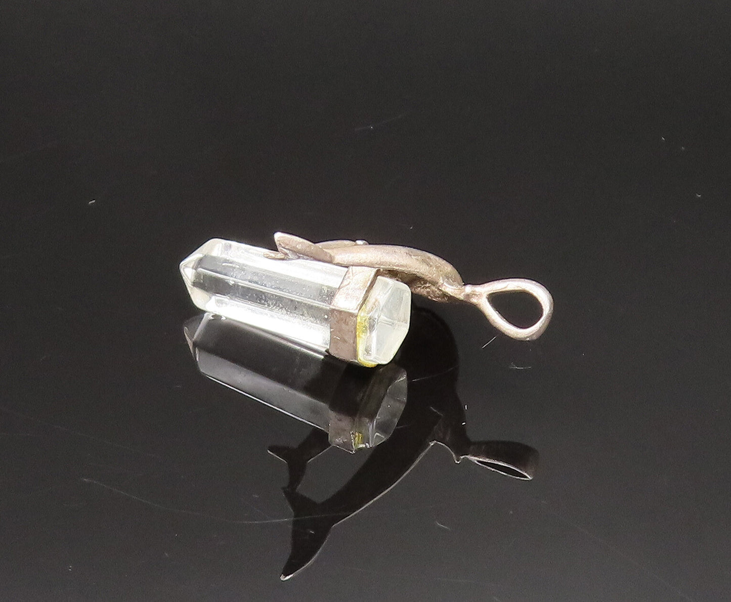 925 Sterling Silver  Vintage Parent & Baby Dolphin Quartz Pendant  PT21003