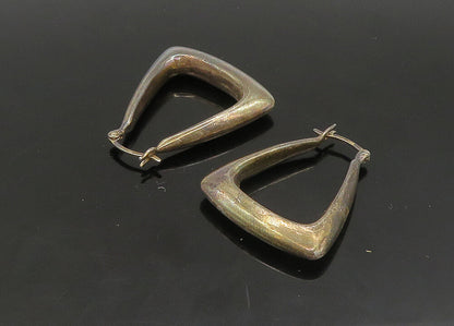 925 Sterling Silver  Vintage Dark Tone Square Hollow Hoop Earrings  EG11397