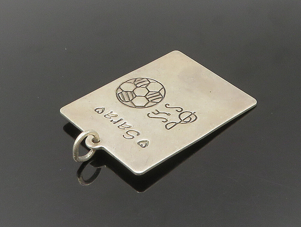 925 Sterling Silver  Vintage Sara Music & Soccer Motif Square Pendant  PT19933