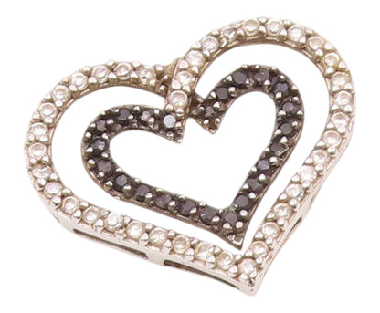 925 Sterling Silver  Vintage Topaz & Black Spinel Love Heart Pendant  PT18555