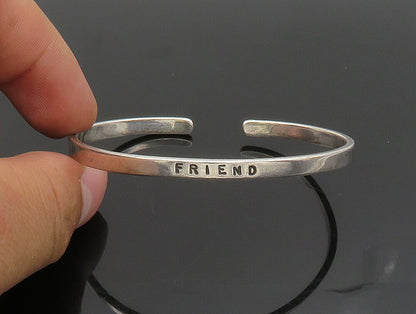 925 Sterling Silver  Vintage Minimalist Engraved Friend Cuff Bracelet  BT9414