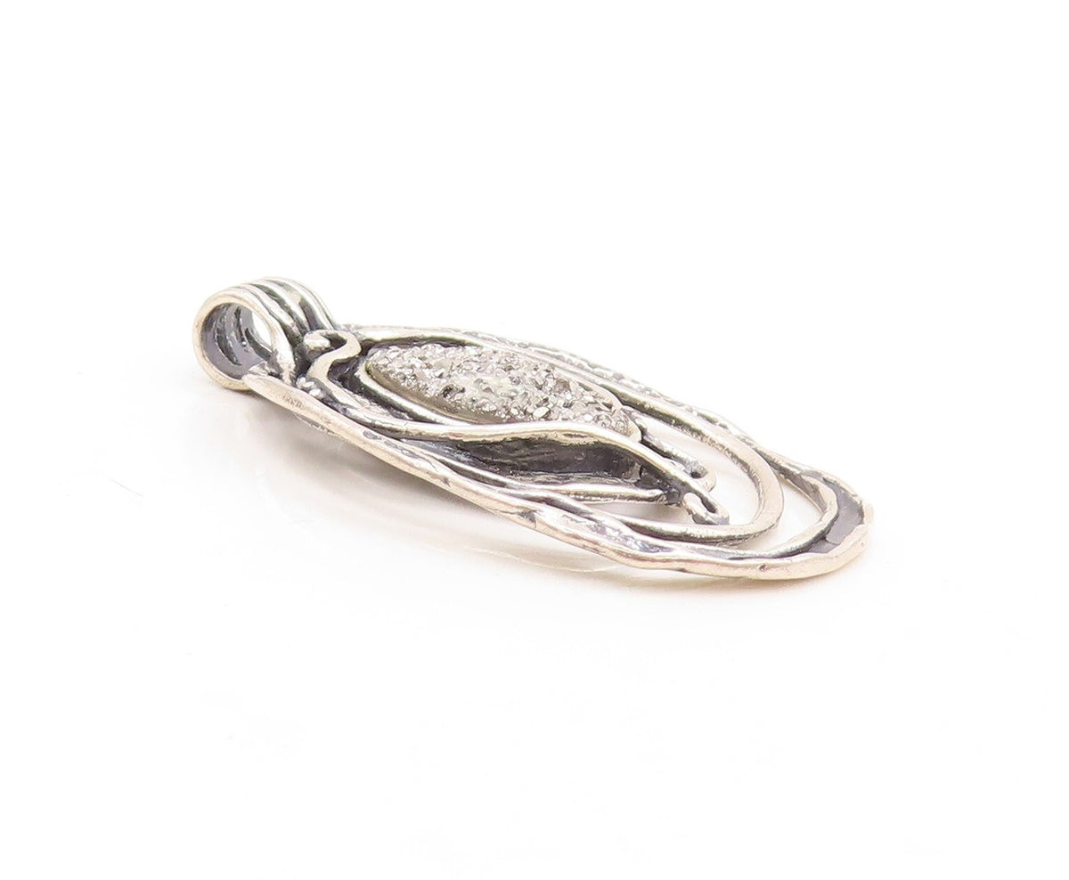 925 Sterling Silver Vintage Pendant SHABLOOL ISRAEL Cutout Drusy Quartz  PT23792