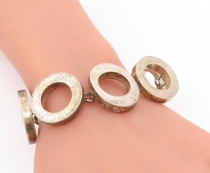 925 Sterling Silver Vintage Bracelet MEXICO Chunky Geometric Circle Link BT11920