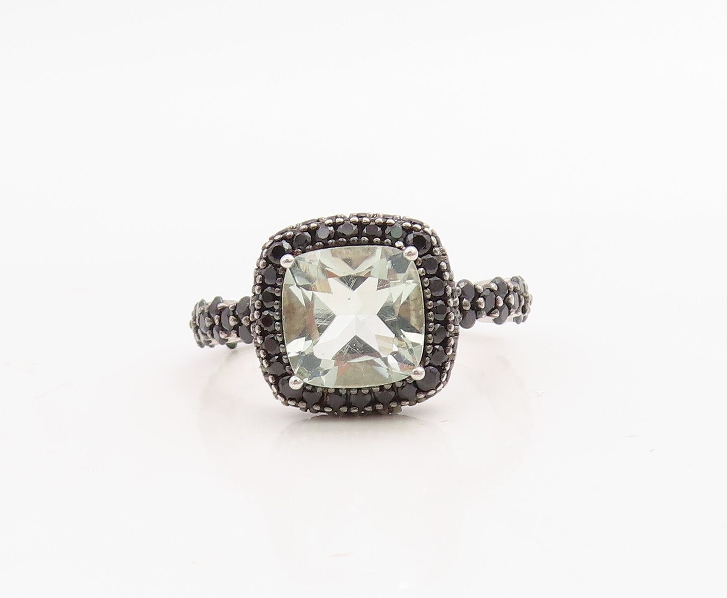 925 Sterling Silver Vintage Ring Square Green Amethyst Halo Spinel  Sz 7 RG30736