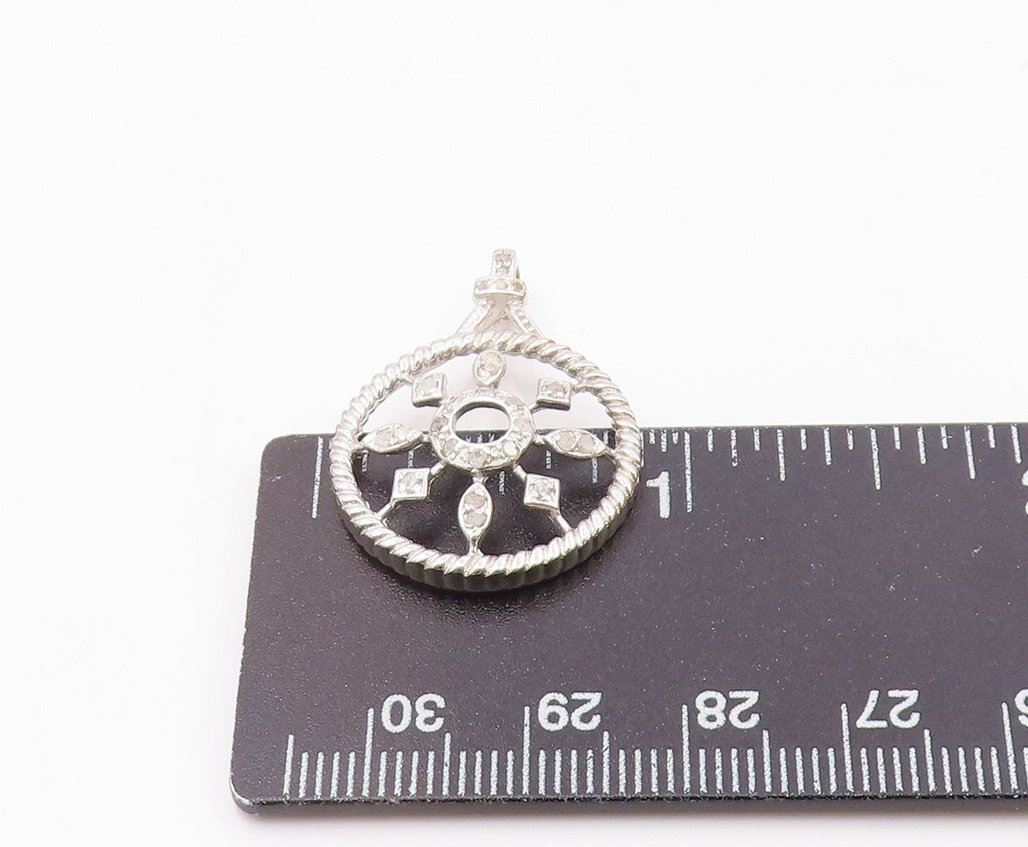 925 Sterling Silver  Vintage Genuine Diamonds Snowflake Motif Pendant  PT19468
