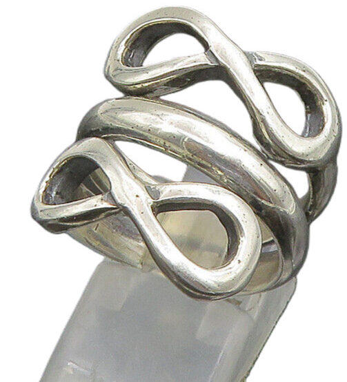 925 Sterling Silver   Vintage Shiny Infinity Bypass Band Ring Sz 8.5  RG23404