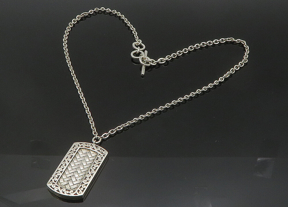 LOIS HILL 925 Silver  Vintage Shiny Woven Swirl Border Chain Necklace  NE3519