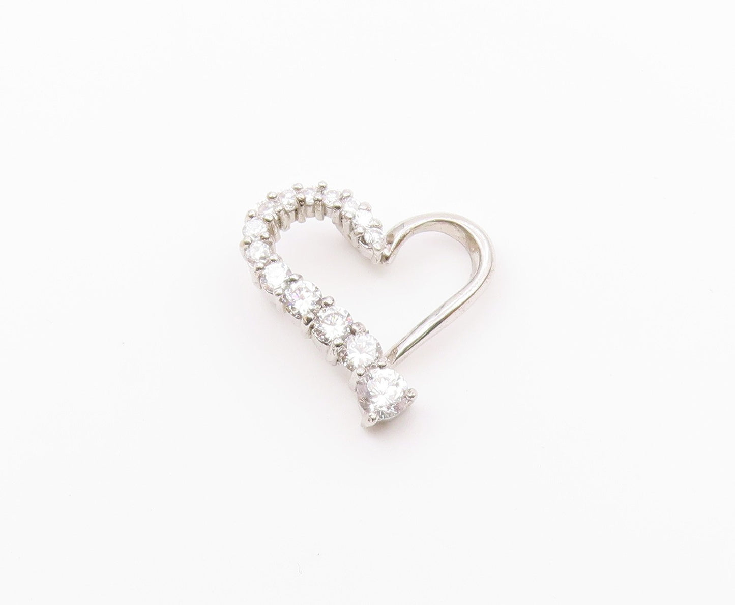 925 Sterling Silver  Vintage Shiny Cubic Zirconia Love Heart Pendant  PT16428