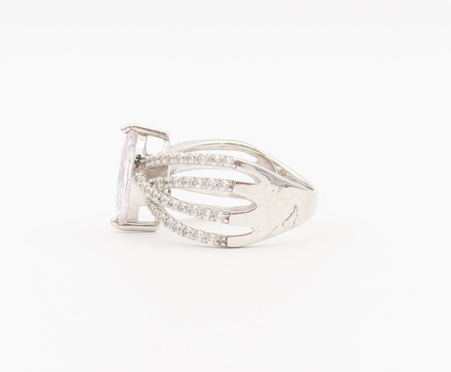 925 Sterling Silver Vintage Ring Marquis Cut Multi Split Band CZ Sz 7.5  RG27915
