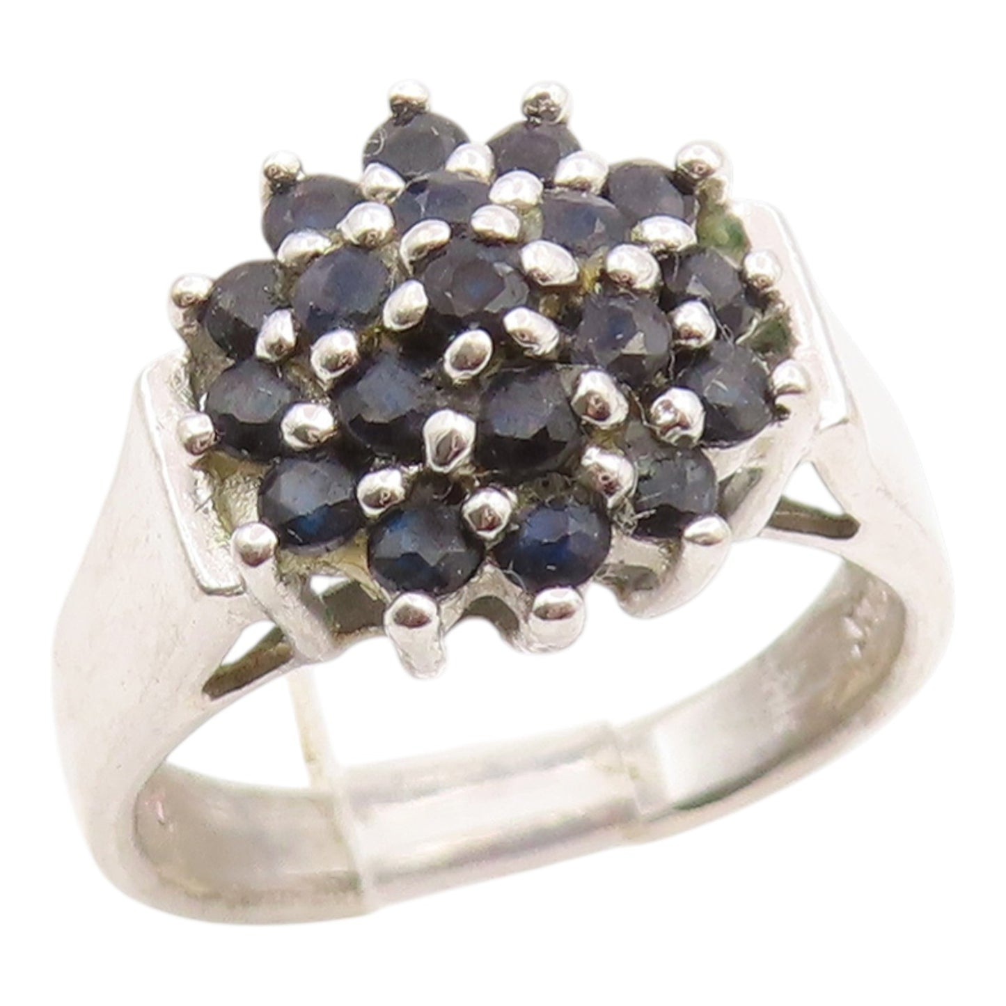 925 Sterling Silver Vintage Ring Elegant Sapphire Floral Cluster  Sz 5  RG35825