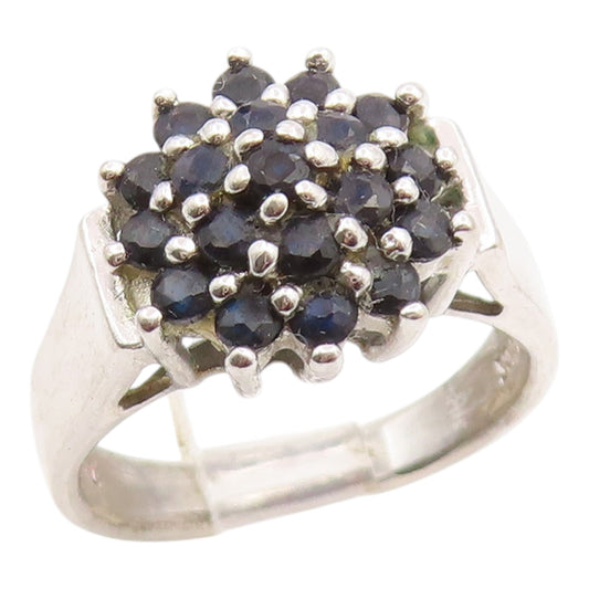 925 Sterling Silver Vintage Ring Elegant Sapphire Floral Cluster  Sz 5  RG35825