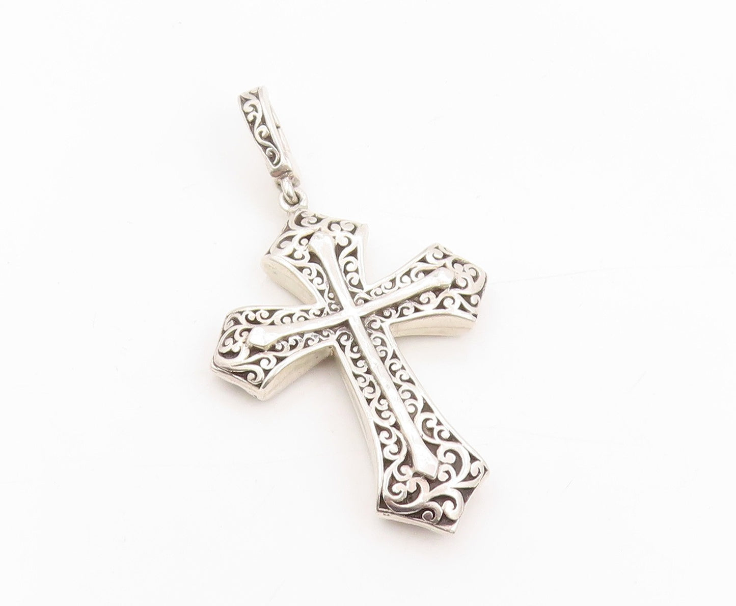925 Sterling Silver Vintage Pendant Swirly Openwork Religious Cross  PT25427