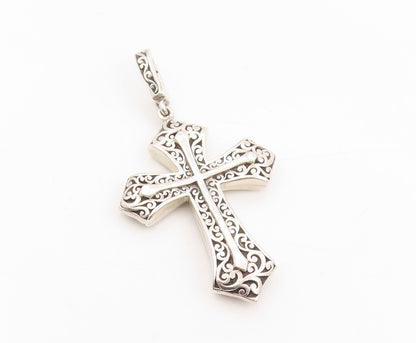 925 Sterling Silver Vintage Pendant Swirly Openwork Religious Cross  PT25427