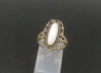 925 Sterling Silver  Vintage White Agate Swirl Trim Band Ring Sz 6  RG22272