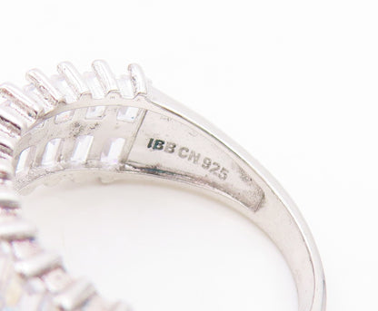 925 Sterling Silver Vintage Ring Baguette Cut CZ Double Row Band  Sz 6  RG34072