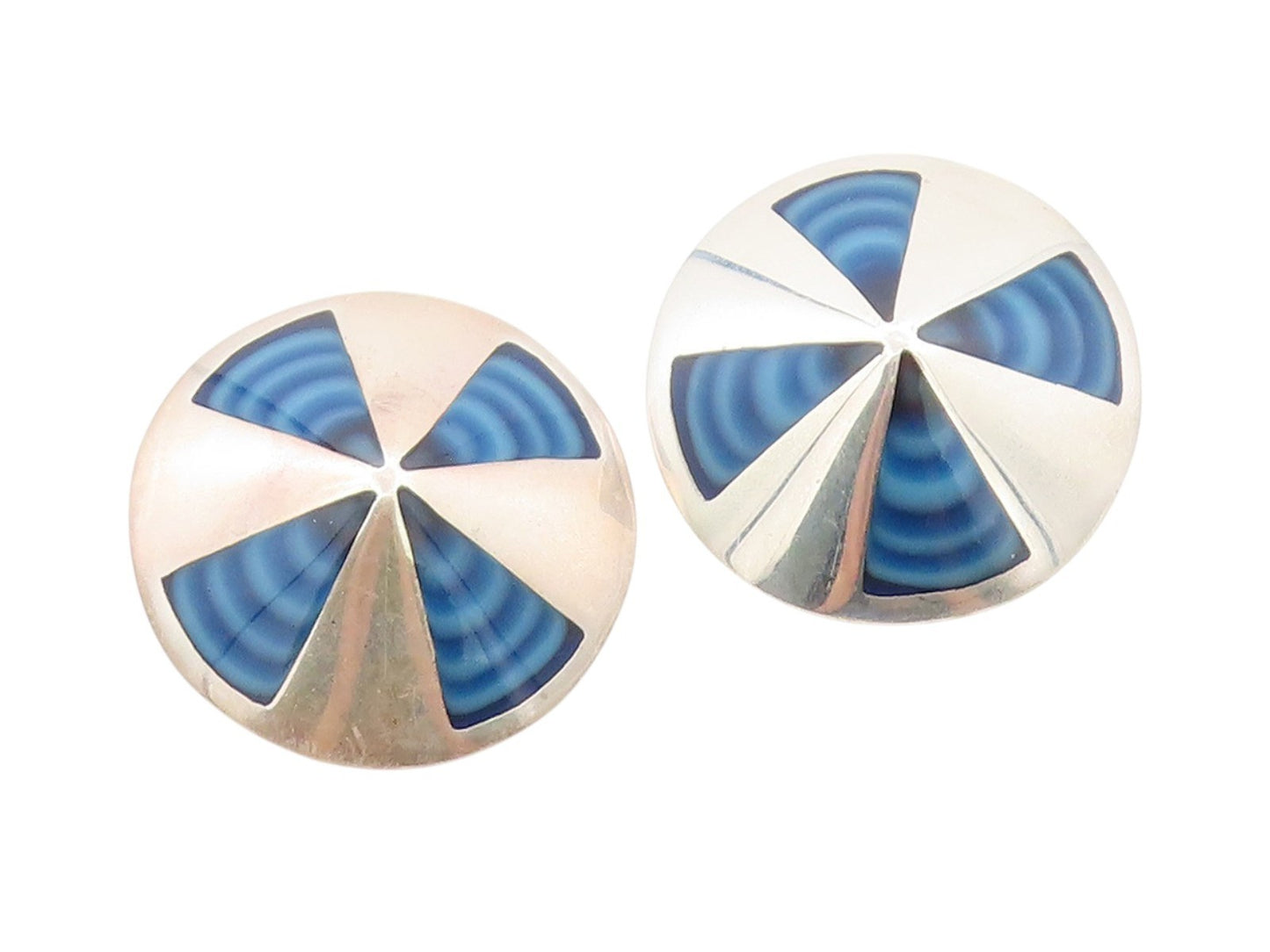 925 Sterling Silver Vintage Earrings MEXICO Designer Gemstone Fan Disk  EG13579