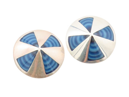 925 Sterling Silver Vintage Earrings MEXICO Designer Gemstone Fan Disk  EG13579