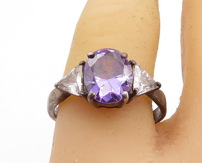 925 Silver  Vintage Purple & White Cubic Zirconia Band Ring Sz 9.5  RG7144