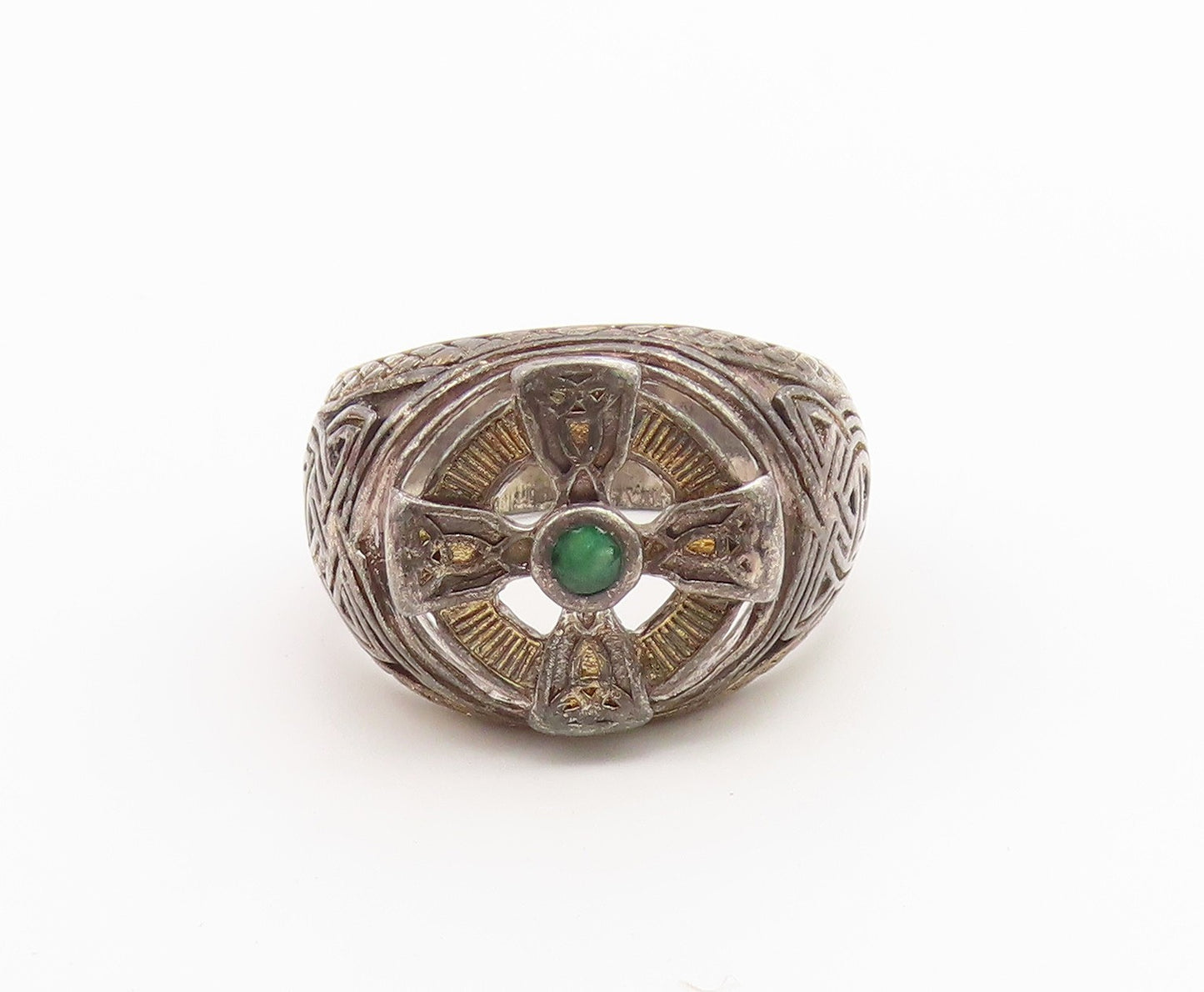 925 Sterling Silver Vintage Ring FRANKLIN MINT Emerald Cross  Sz 10  RG36736