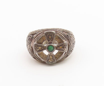925 Sterling Silver Vintage Ring FRANKLIN MINT Emerald Cross  Sz 10  RG36736