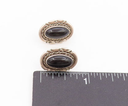 925 Sterling Silver Vintage Earrings NAVAJO Cabochon Onyx Bold Studs  EG14034