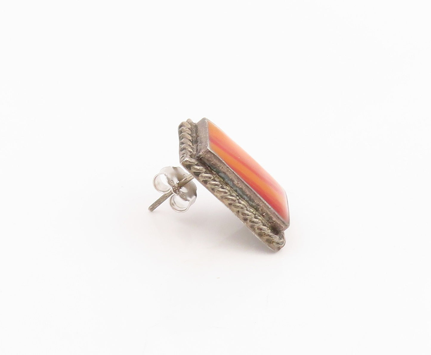 925 Sterling Silver Vintage Earrings MEXICO Rectangle Gemstone Studs  EG14066