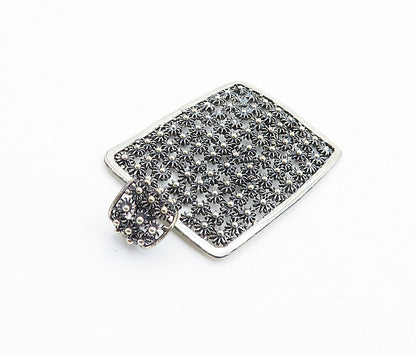 925 Sterling Silver  Vintage Wire Twist Flower Design Square Pendant  PT5637