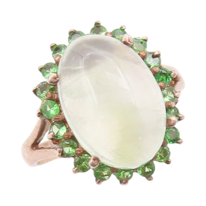925 Sterling Silver Vintage Ring Gold Plated Gemstone & Green CZ  Sz 7  RG31752