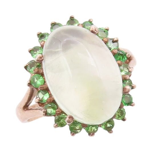 925 Sterling Silver Vintage Ring Gold Plated Gemstone & Green CZ  Sz 7  RG31752