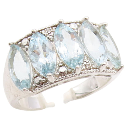925 Sterling Silver Vintage Ring Marquise Cut Blue Topaz Band  Sz 10  RG36737