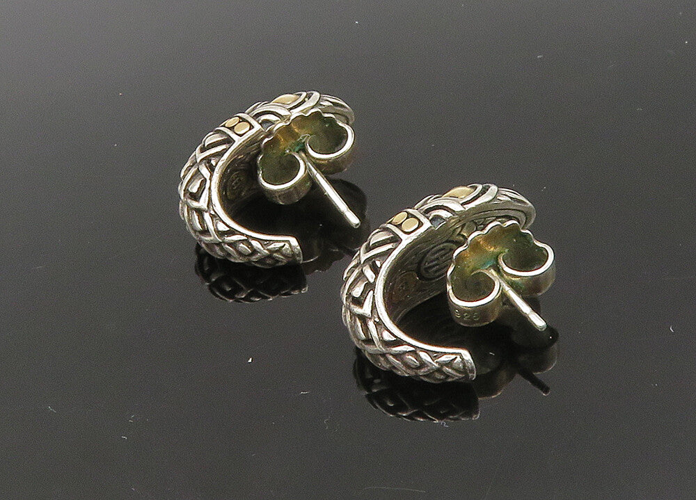 JOHN HARDY 925 Silver & 18K GOLD  Vintage 2 Tone Curve Drop Earrings  EG10792
