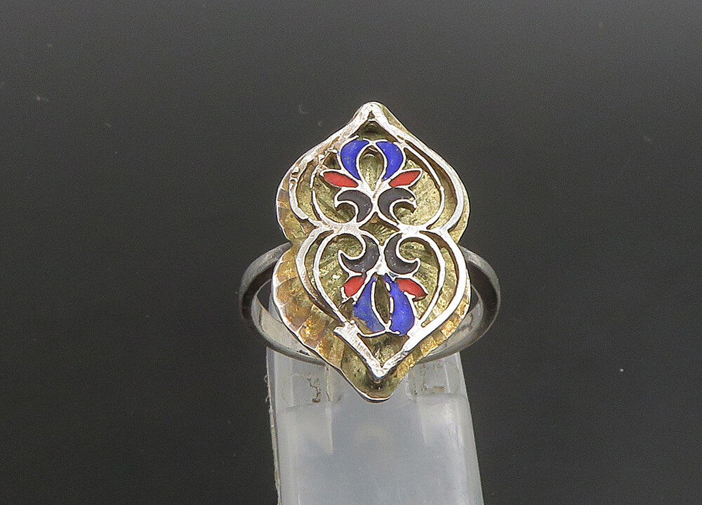 925 Sterling Silver  Vintage Enamel Swirl Hearts Band Ring Sz 7  RG23414