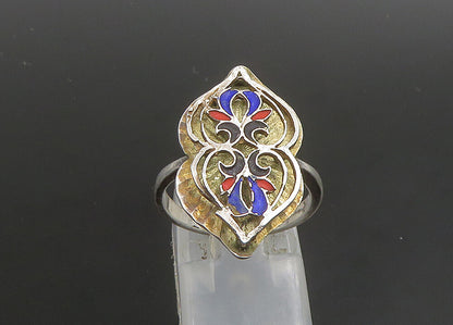 925 Sterling Silver  Vintage Enamel Swirl Hearts Band Ring Sz 7  RG23414