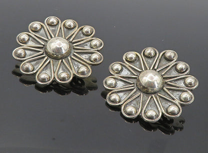 MEXICO 925 Sterling Silver  Vintage Oxidized Floral Non Pierce Earrings EG4171