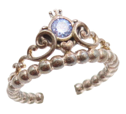 925 Sterling Silver Vintage Ring PANDORA CZ Disney Princess Crown  Sz 6  RG35453