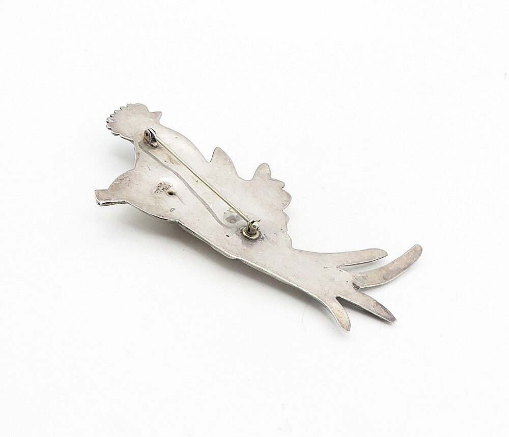 MEXICO 925 Sterling Silver  Vintage Turquoise Long Tail Bird Brooch Pin BP3150