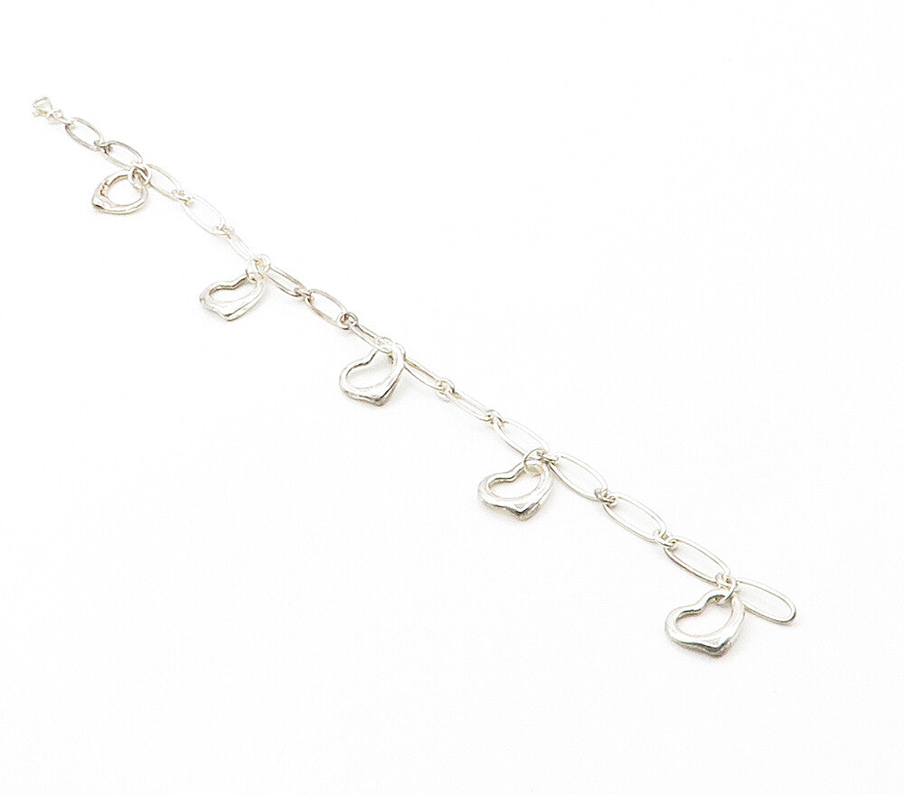 925 Sterling Silver  Shiny Open Love Heart Charmed Chain Bracelet  BT5963