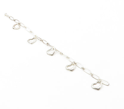 925 Sterling Silver  Shiny Open Love Heart Charmed Chain Bracelet  BT5963