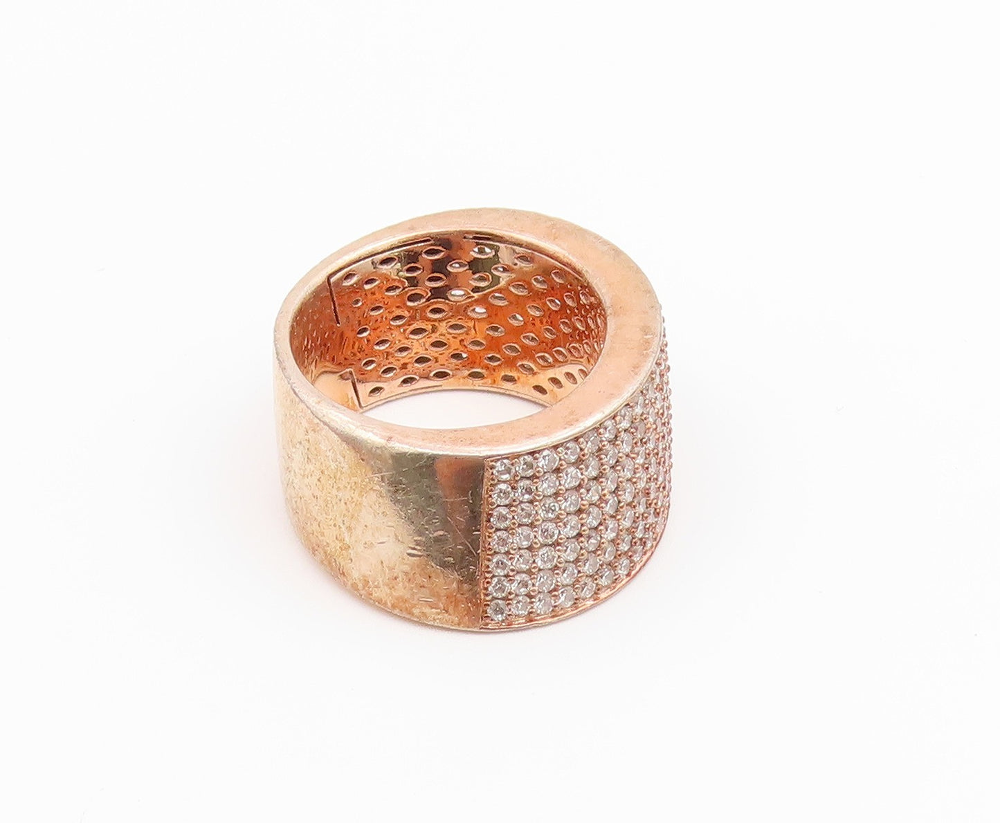 925 Sterling Silver Vintage Ring Gold Plated CZ Eternal Wave Band  Sz 8  RG36708