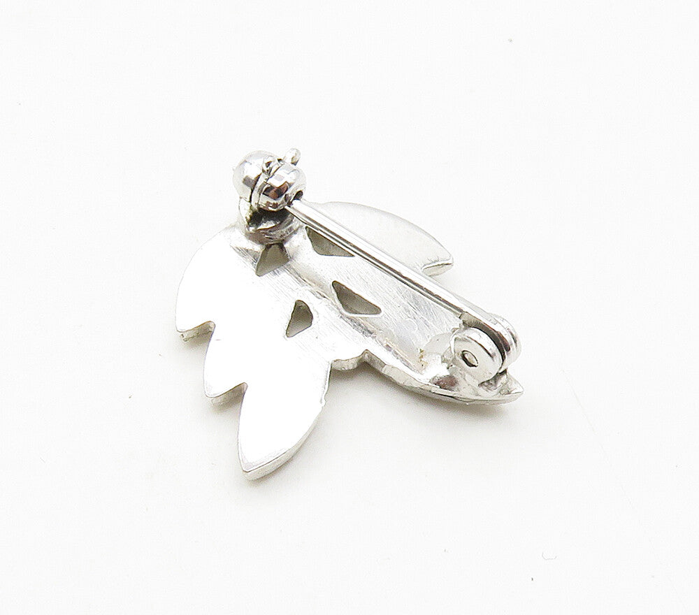 925 Sterling Silver  Vintage Sparkling Petite Floral Leaves Brooch Pin  BP6398