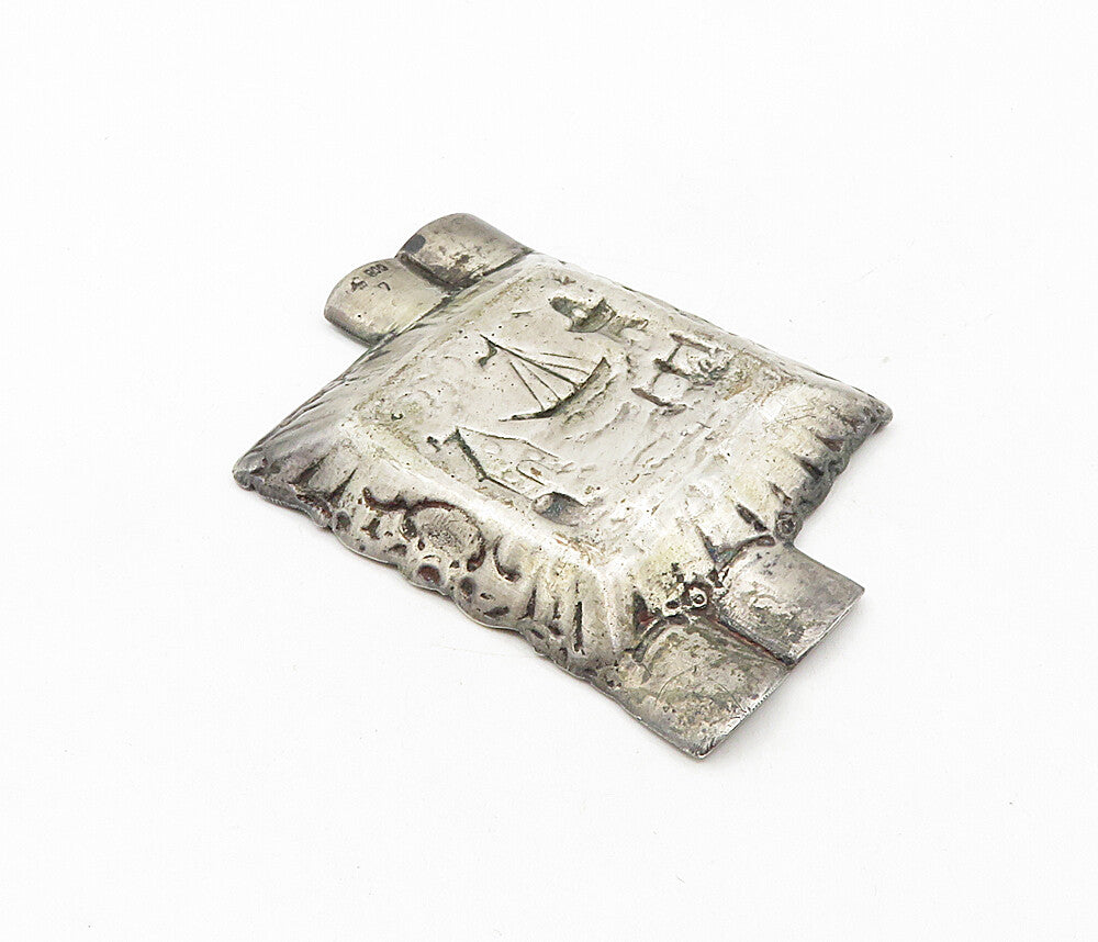 925 Sterling Silver  Vintage Antique Oxidized Boat Scene Ash Tray  TR1406